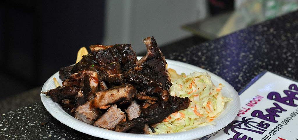 delicious jerk pork and coleslaw available every weekend at trellis bay market