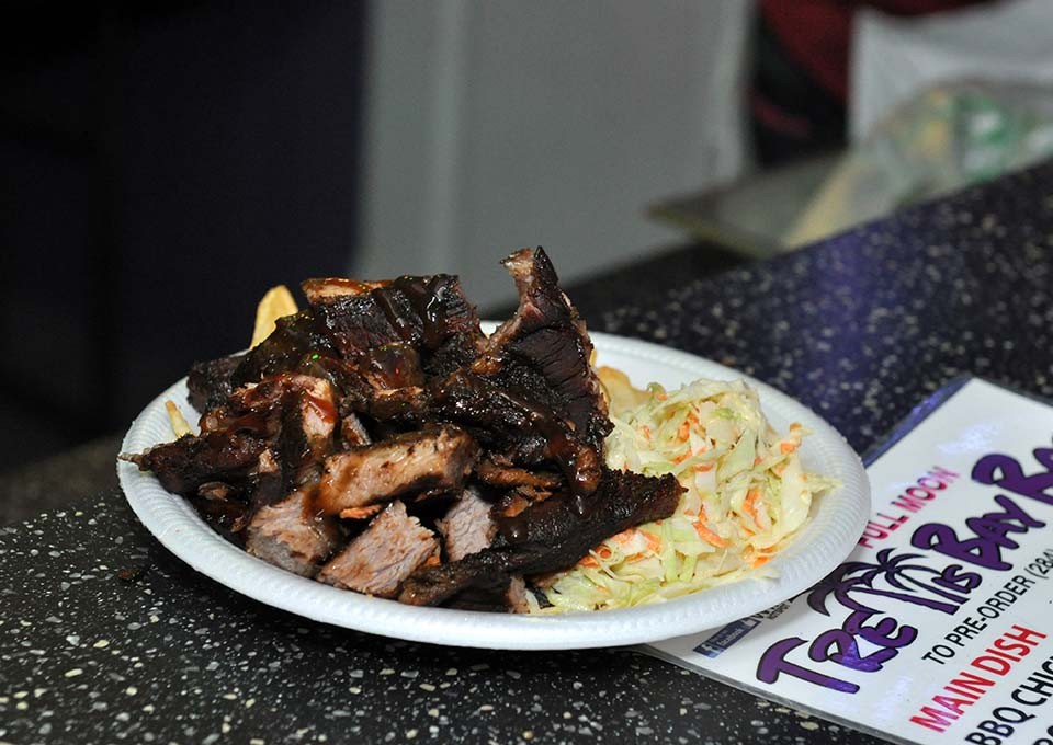 delicious jerk pork and coleslaw available every weekend at trellis bay market