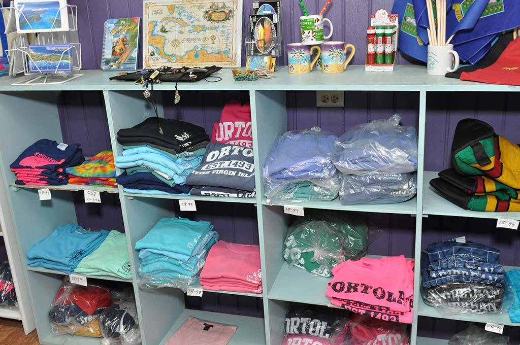 selection of shirts at trellis gift shop british virgin islands