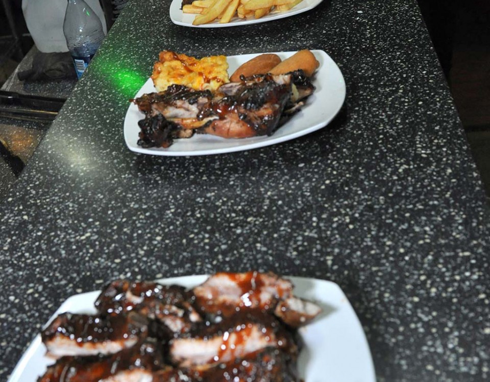 bbq selection and chicken roti every weekend at trellis bay market