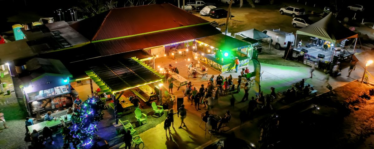 An aerial view of the party at night