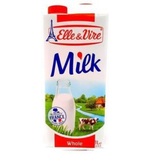 Elle & Vire milk carton with a countryside design.