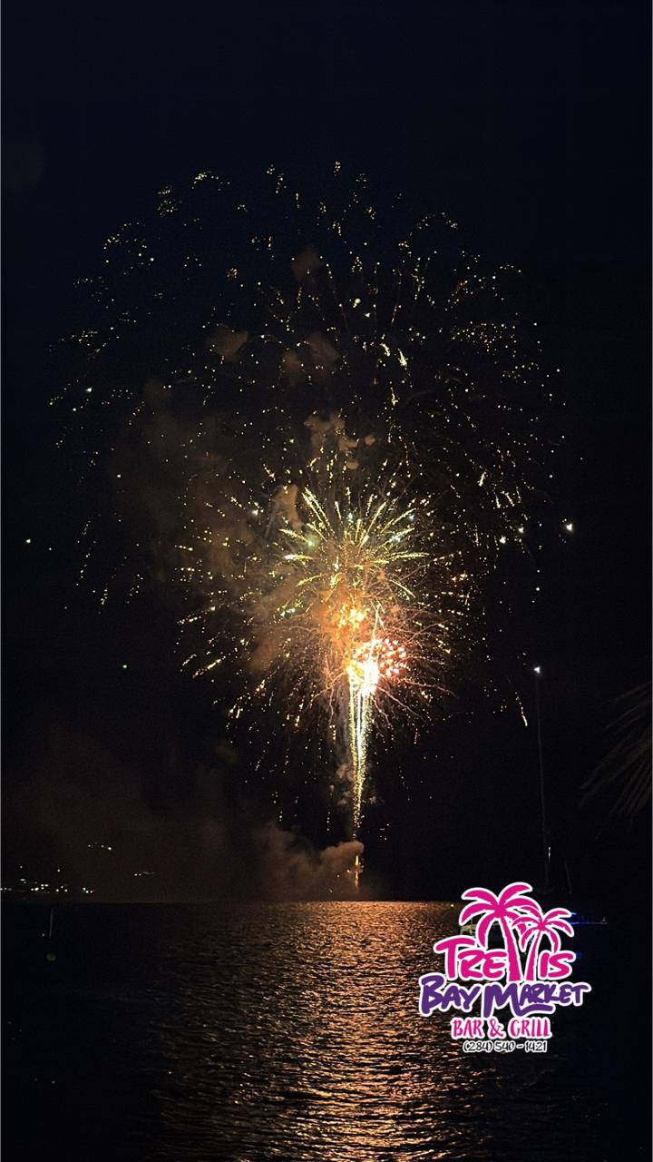 Colorful fireworks above Tee Vis waterfront. - 2076