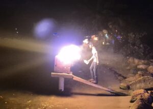 Fireworks illuminate night path. - 2262