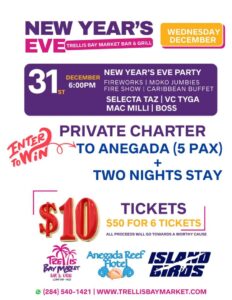 New Year's Eve party flyer with details.