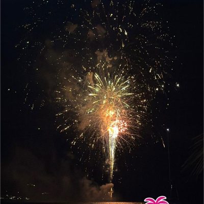 Colorful fireworks above Tee Vis waterfront. - 2076